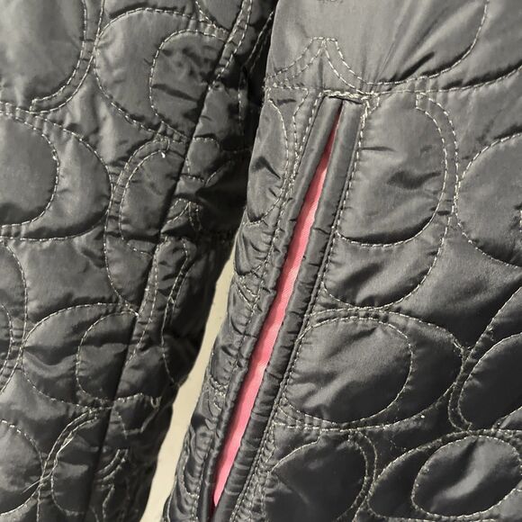 Coach Black Quilted Jacket  Signature Total Pattern Lined Size XS - Picture 4 of 11